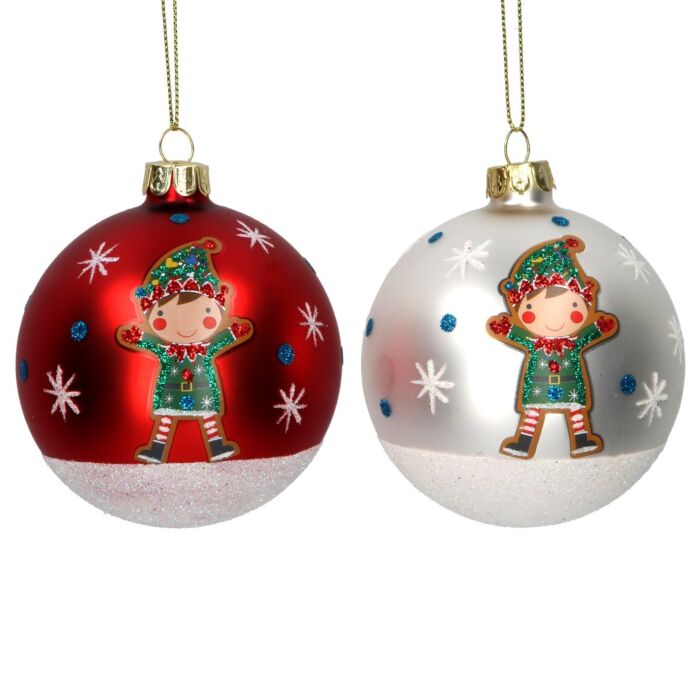 Gisela Graham Glass Bauble - Red and Silver Elf 